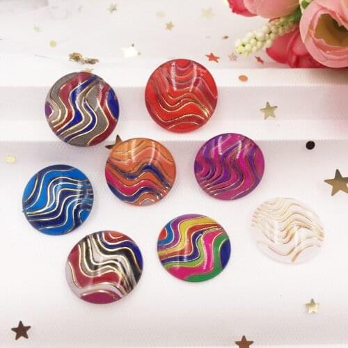100pcs 20mm Round Resin Colorful Wave Pattern Flatback Rhinestone Ornaments DIY Wedding Appliques Craft SF757