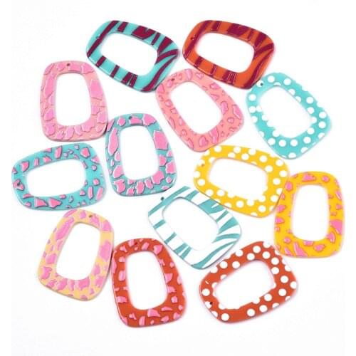 100pcs Opaque Printed Acrylic Pendants Mixed Color for DIY Bracelet Necklace Jewelry Making Findings Accessories Decor