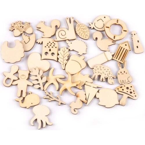 25-35mm Animal Pattern Natural Wooden Decoration DIY For Handmade Home Wood Slices Crafts Scrapbooking Embellishment 20pcs M1943