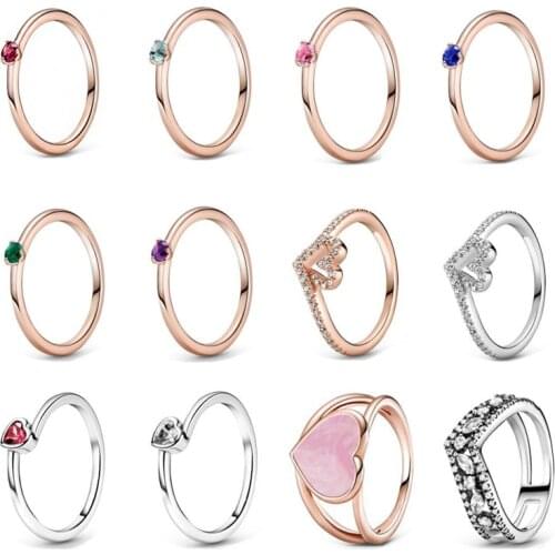 2021 NEW PAN Style Valentines Day Gift 925 Sterling Silver Rings Birthstone Beaded Rings Anniversary Engagement Women Jewelry