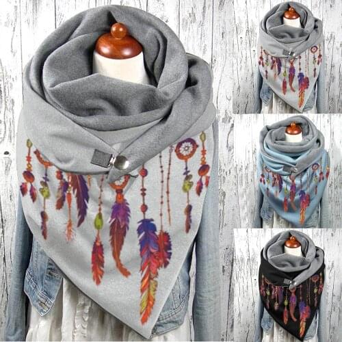 2022 Fashion Winter Women Scarf Fringed Feather Printing Button Soft Wrap Casual Warm Scarves Shawls Scarf Women шарф бандана