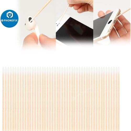 50pcs Superfine Dustless Wood Cotton Swab Special Buds Tip Clean Sticks for Phone Jack & Charging Port Precise Devices Cleaning
