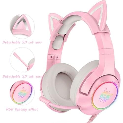 RGB Cat Ear Gaming Headphone with HD Microphone Grils 3.5mm Wired Noise Cancelling Headset Gamer Helmet for Xiaomi Huawei Gifts