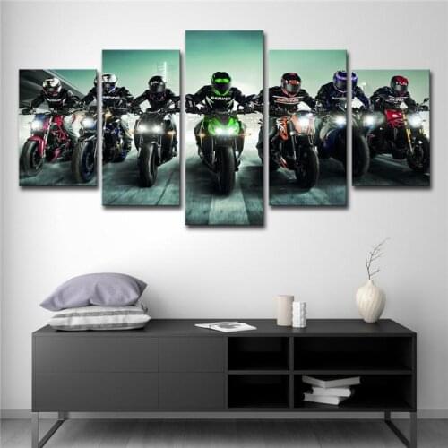 Colourful Heavy Motorcycle Racer Modern Home Decor 5 Panel Modular Posters Wall Art Canvas HD Printed Oil Paintings Pictures