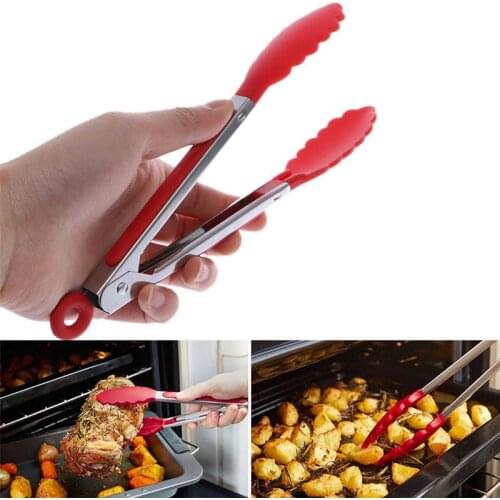 Kitchen Gadgets 1pcs Silicone Kitchen Cooking Salad Utensils Stainless Steel BBQ Clip Kitchen Accessories