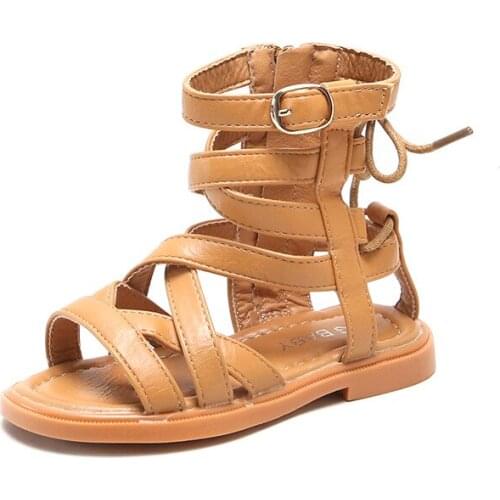 CUZULLAA Summer Kids Fashion Gladiator Sandals Roman Shoes For Girls Side Zip Summer Beach Sandals Size 22-31