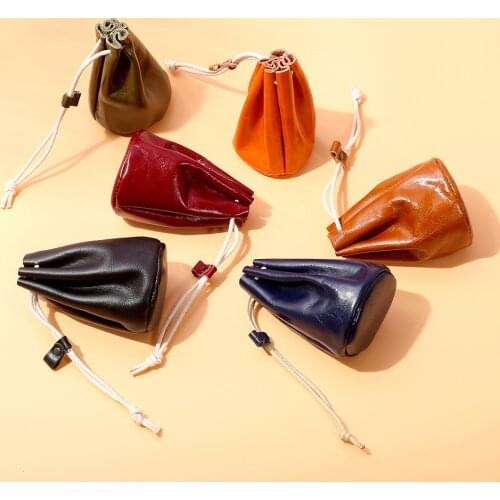 Real Genuine Leather Small Mini Wallet Coin Coin Purse Male Woman Oil Wax Cowhide Lipstick Storage Pocket Headset Pouch Bag