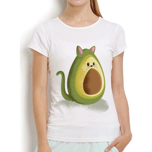Cute Avocado cat AvoCAt funny t shirt women summer new white casual femme girl kawaii streetwear tshirt