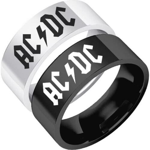 Fashion Trendy Retro Rock Band AC/DC Ring Stainless Steel Street Party Halloween Ring for Men and Women Rock/Punk Jewelry Gifts