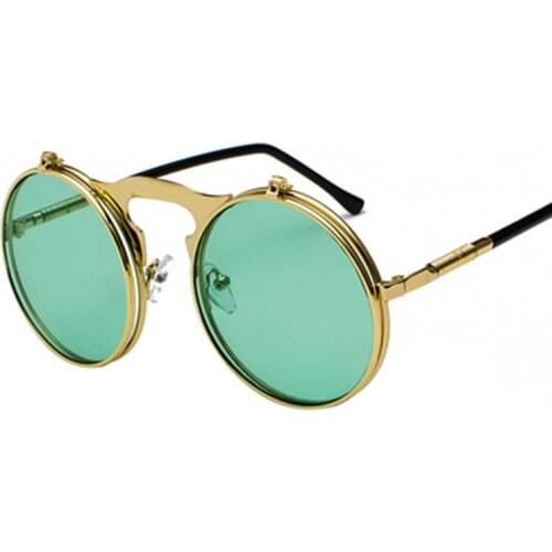 Retro Round Frame Metal Steampunk Flip Cover Male Sunglasses Flip Cover Goggles Female Style Hipster Glasses Gafas De Sol Grace