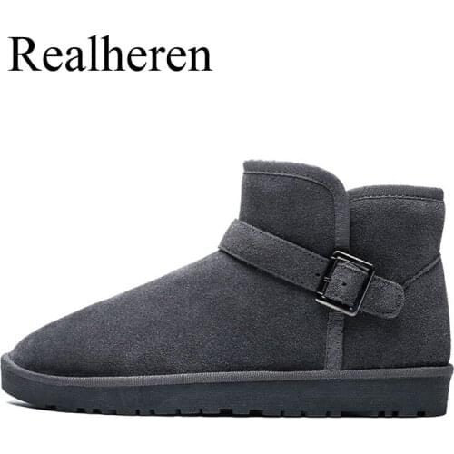 Mens Winter Snow Boots Ankle Boots Leather Unisex Plus Big Size 46 47 Plush Fur Outdoor Warm Non Slip Black Gray Fashion