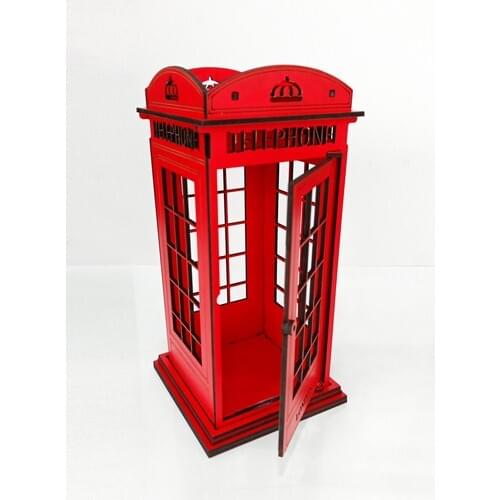 2021 New Fashion Decorative Wooden London Nostalgic Phone Booth Model Red Candle Holder Decorative Hadielik Candle Holder Free