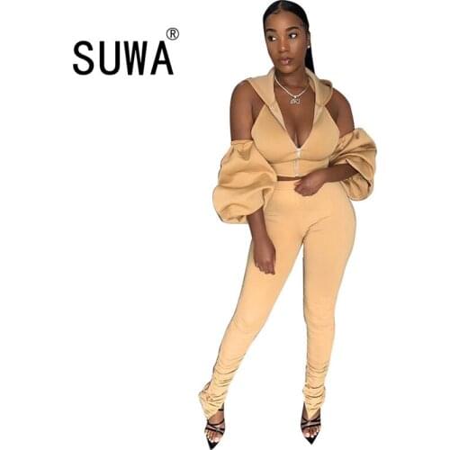 Solid Classic Fashion Sexy Two Piece Outfits For Women Matching Sets Off Shoulder Top High Waisted Trousers Pants Wholesale