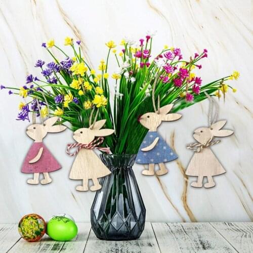 Easter Rabbit Wooden Pendant Bunny Hanging Crafts Easter Decoration Home DIY Easter Party Decor Dropshipping