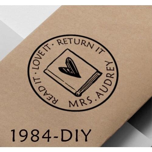 Personalized Refillable Pre-Inking Teacher Stamp , library read it love it return it Stamp spanish Dutch French Any language