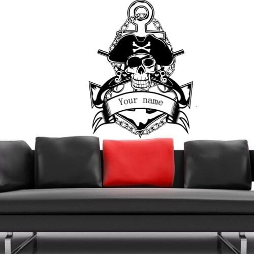 Pirate Captain Skull Sticker Punk Death Decal Devil Name Car Art Wall Decals Parede Decor Mural Anchor Musket Sticker Decal