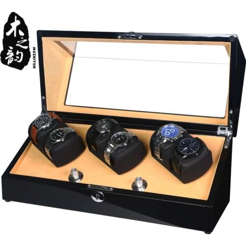 Watch Winder Shaker Box Case Storage Display Automatic Wooden Three Motors 6 Slots Watch Winder Rotation Organizer Holder Piano