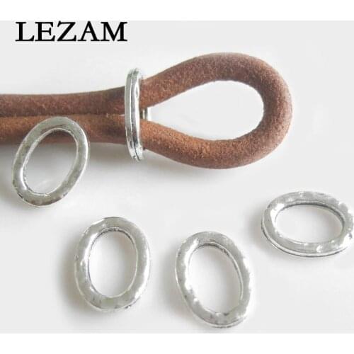 50pcs Antique Silver Color Ring Shaped Licorice Slider Spacers For 10*6mm Licorice Leather Cord Bracelet Jewelry Findings