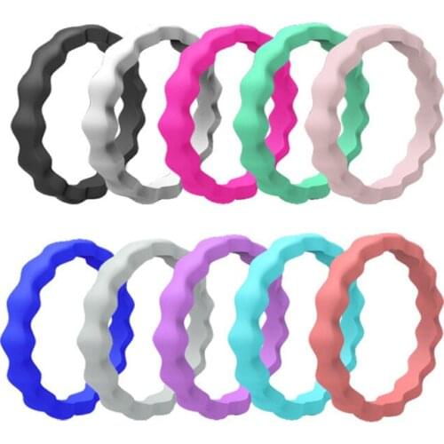 Size 4-10 Braid Silicone Rubber Flexible Ring Band Wave pattern Wedding Engagement ring Stackable Plain Statement 3mm width