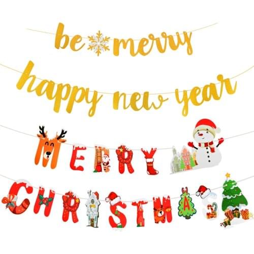 Happy New Year Merry Christmas Paper Garland Bunting Party Hanging Banner Flags Xmas 2021 New Year Eve Home Decoration