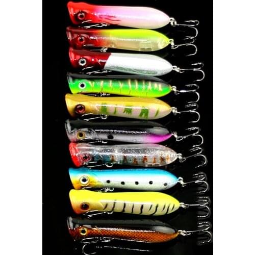 50pcs 8cm 11g 6#hooks top water popper fishing lures bass Alburnus catfish trout carp peche fishing baits pesca fishing tackles