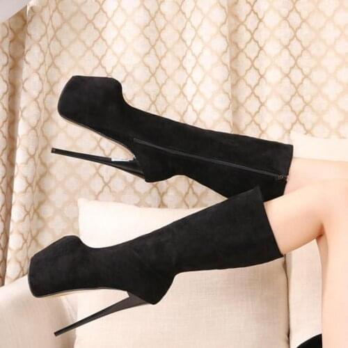 20cm Super High Heels Stiletto Heel Leopard Print Sexy Platform Boots Autumn And Winter Mid-tube Short Boots Women Shoes Pumps