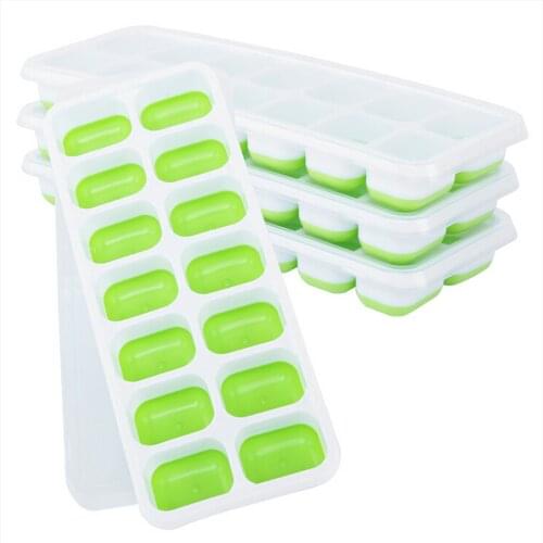 4 Pack Silicone Ice Cube Trays Ice Molds With 4 Lid For Cocktail Freezer 14 Cells Flexible Stackable Ice Molds With 4 Lid Cover