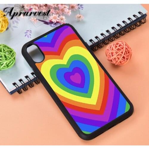 Aprarvest Rainbow heart Silicone Rubber Phone Case Cover For iPhone 6 6S 7 8 PLUS X XS XR 11 12 MINI PRO MAX