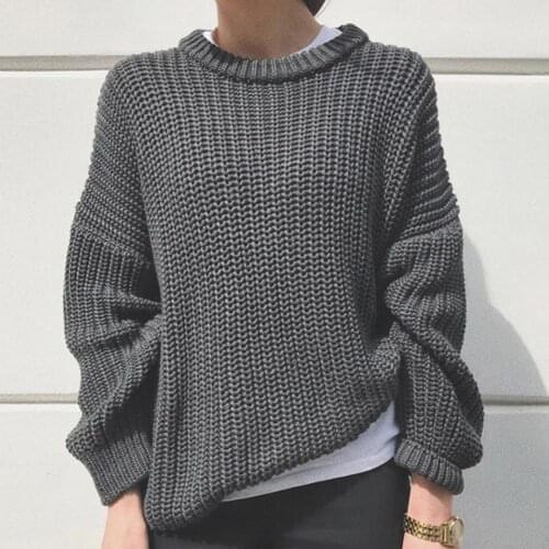 Women Knitted Sweater 2021 Casual O Neck Long Sleeve Solid Color Jumper Pullover Loose Knit Sweater Pullovers Womens Clothing