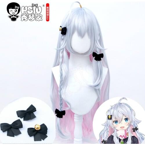HSIU YouTuber cosplay Kagura Nana wig silver gray gradient pink long hair + Free hair accessories + Free gift brand wig cap
