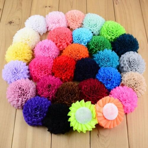 Yundfly 3pcs 7cm Handmade Chiffon Fabric Flower Flat Back For Baby Girls DIY Craft Garments Headband Hair Accessories