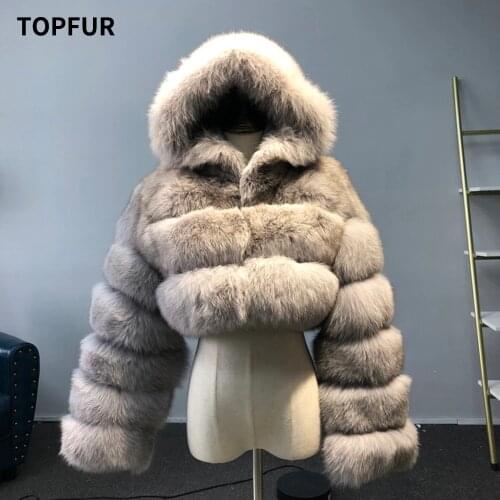 TOPFUR Luxury Real Women Silver Gold Fox Fur Coats With Fur Hood Jacket Fashion Female Winter Thick Warm Genuine Fur Outerwear
