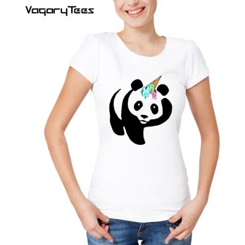 2019 Surprised Dabbing Panda Ice Cream Design Funny T-Shirt Women Cute Clothes MEN Summer Top Tee