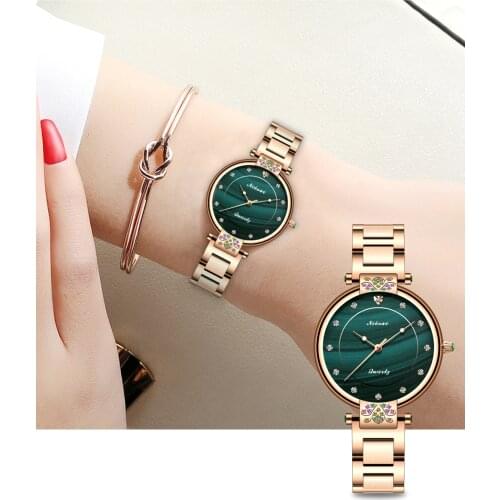 NIBOSI Gaiety Women Fashion Quartz Watch New Bracelet Set Green Dial Luxury Women Watches Simple Rose Gold Fashion Ladies Watch
