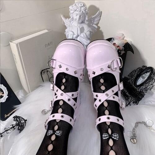 New Punk Devils Spring New Gothic Dark Punk Hot Sexy Girls Shoes Lolita Rivet Cosplay Anime Buckle Women Wedge Heels Platform