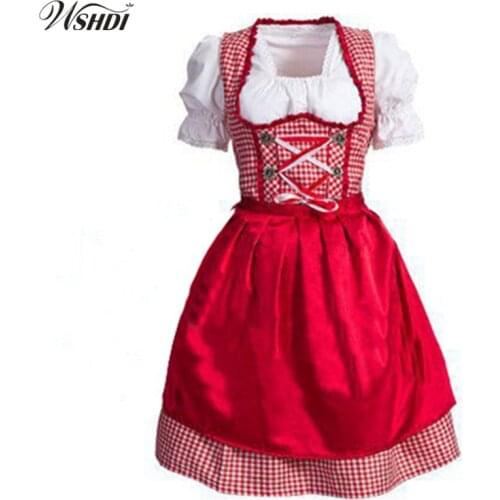 Women Oktoberfest Beer Girl Costume Beer Maid Wench Costume Traditional German Dirndl Dress With Blouse Apron