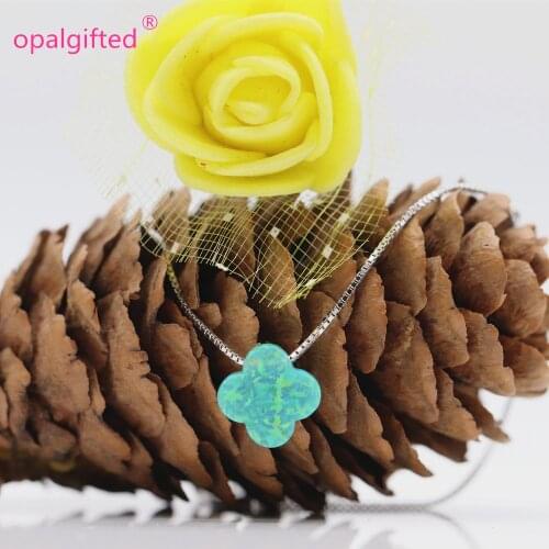 1pc Pretty Free shipping 10mm Synthetic Green op11 Fire Opal Flower Shaped Sterling 925 Silver Necklace Flower for lovely gift