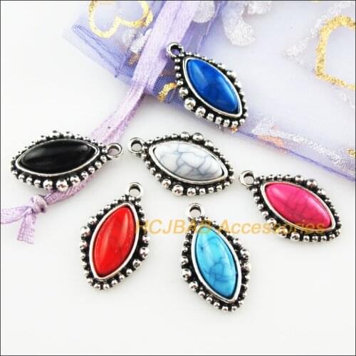 12Pcs Tibetan Silver Color Eye Mixed Stone Charms Pendant 14.5x24mm