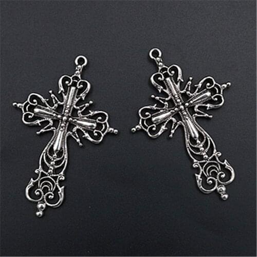 3pcs Antique Silver Color Metal Hollow Cross Charm Pendant Retro Bracelet Necklace DIY Handmade Jewelry Findings 65*42mm A1559
