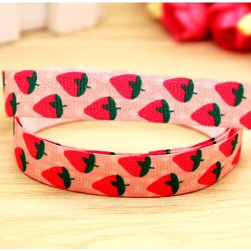 5/8'' Free shipping Fold Elastic FOE strawberry printed headband headwear hairband diy decoration wholesale OEM P5883