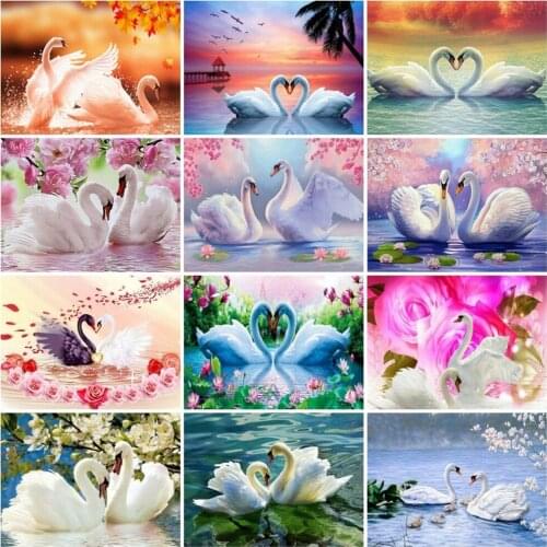 Full Square Round Drill Diamond Painting Swan Flowers Diamond Embroidery Animals Sunset Mosaic Cross Stitch Kits Home Decors