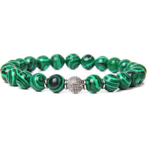 Natural Stone Beads Bracelet Round Malachite Peacock Beaded Bracelet Fashion Round Ball Charm Bracelet Jewelry for Women Men