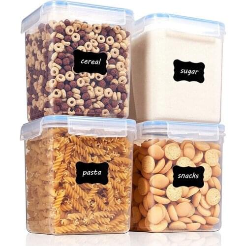 Whole Grain Storage Tank Kitchen 5.2L Food Preservation Box Plastic Transparent Sealed Jar Set with Labels