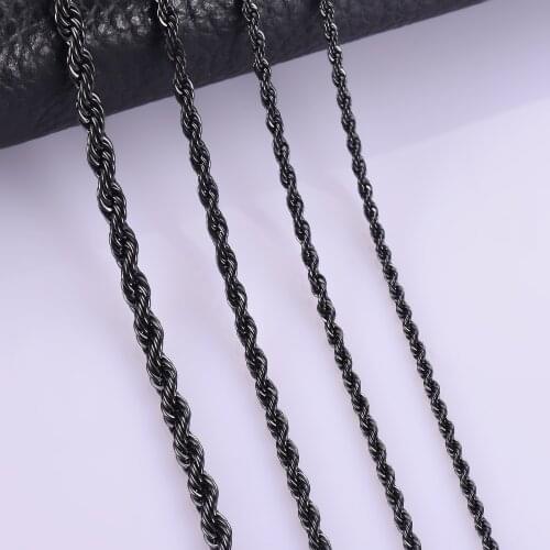 1 piece Stainless Steel Black Rope Chain Necklace Width 2mm/2.5mm/3mm/4mm/5mm/6mm Rope Chain Necklace/Bracelet For Men Women