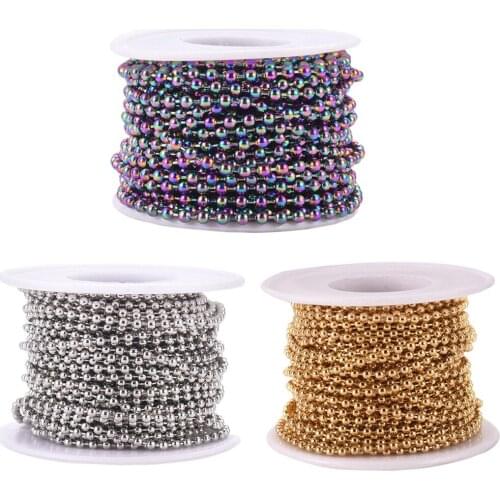 316 Stainless Steel Link Chains, Decorative Ball Bead Chain, with Oval Connector, Stainless Steel Color, 2.5mm