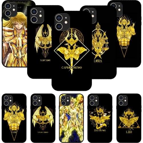 For iPhone 11 12 8 Plus Mini Pro X XR XS Max 4 5 7 6 6S 8 SE Phone Case Black Cover Bumper Soft Funda Anime Holy Saint Seiya