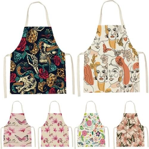 Abstract Character Avatar Skull Pattern Print Apron Woman Man Adult Child Bib Home Cooking Bakery Clean Apron Kitchen Accessorie