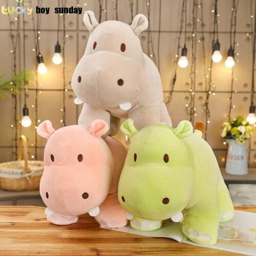 Lucky Boy Sunday Hippos Stuffed Dolls Soft Animal Plush Toys Children Reading Pillow Girls Toy for Girl Boy Birthday Gift
