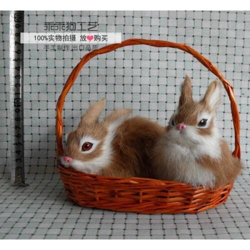 Simulation cute yellow rabbit with basket 14x9x10cm model polyethylene&furs rabbit model home decoration props ,model gift d817