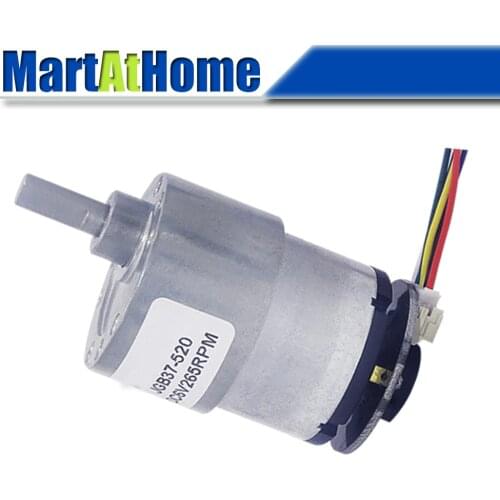 JGB37-520 High Torque Micro DC Geared Motor 6V/12V 6~1590 RPM with Hall Encoder for Self-balancing Trolley, Robot, Printer